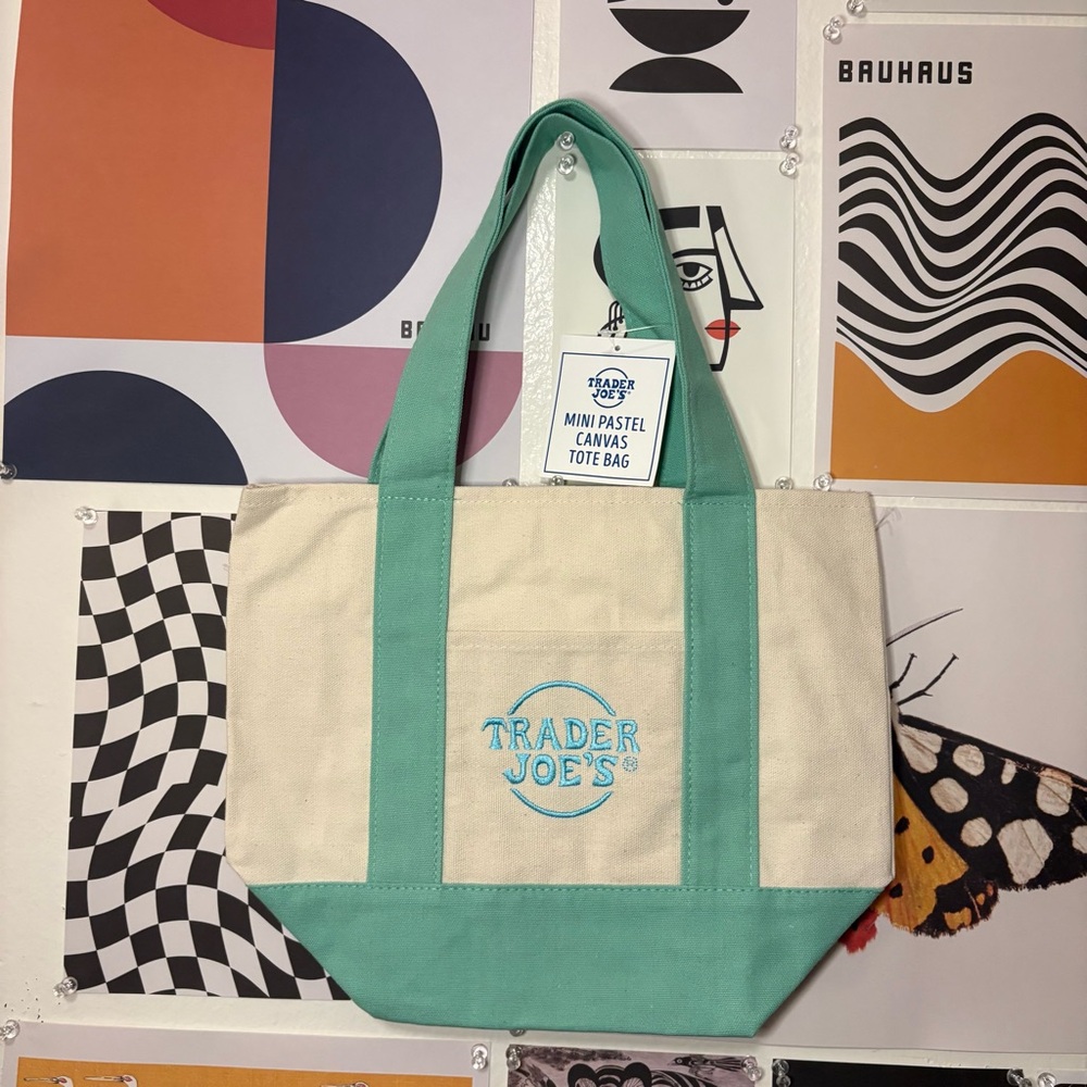 Trader Joe’s Mini Pastel Canvas Tote Green NWT